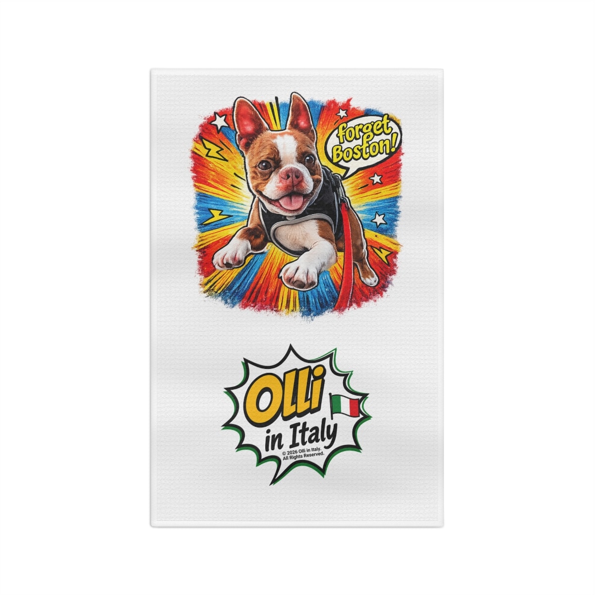 Boston Terrier Superhero Tea Towel